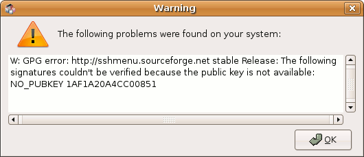 Screenshot of GPG warning